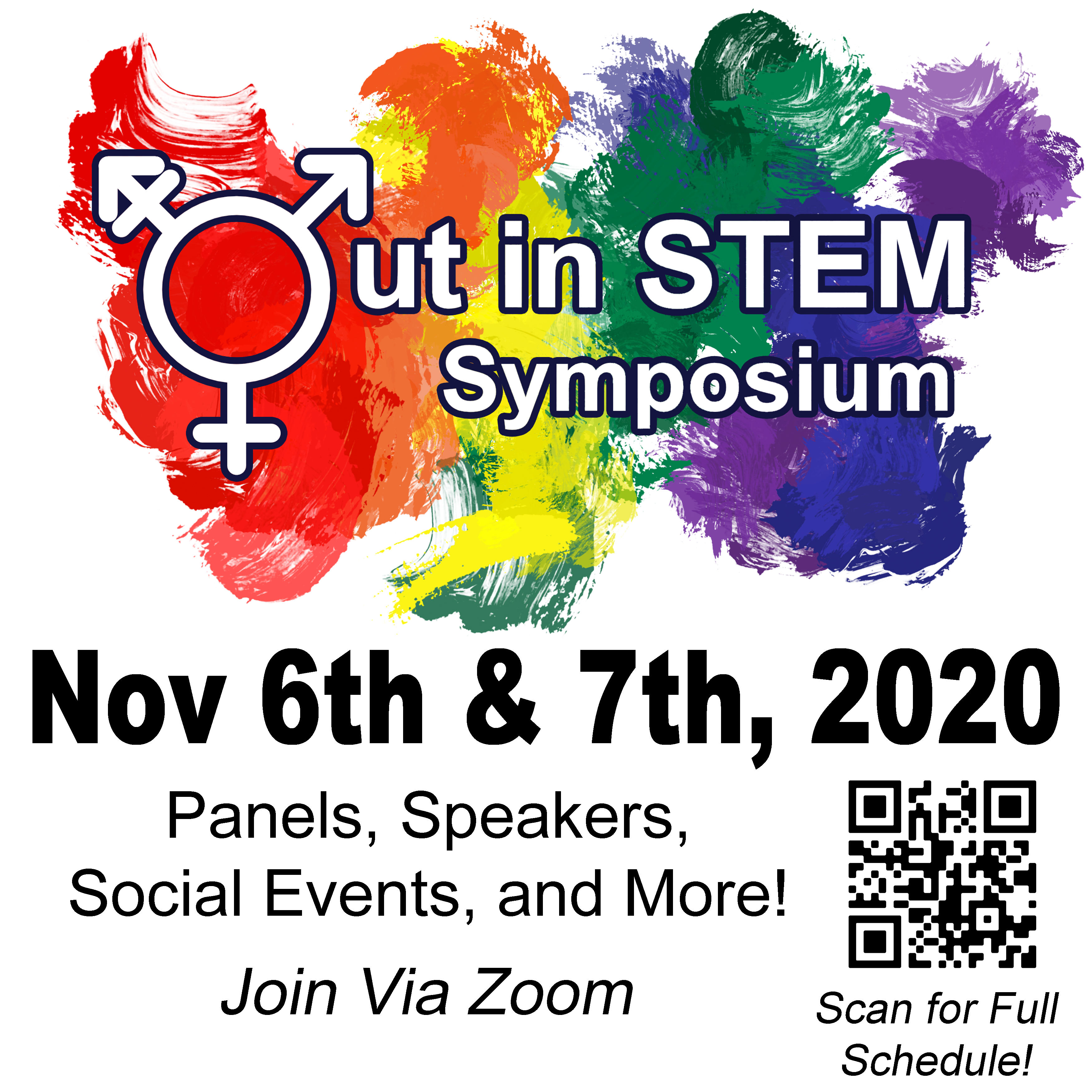 Out in STEM Symposium: Panels, speakers, social events, and more! Scan QR code for full schedule