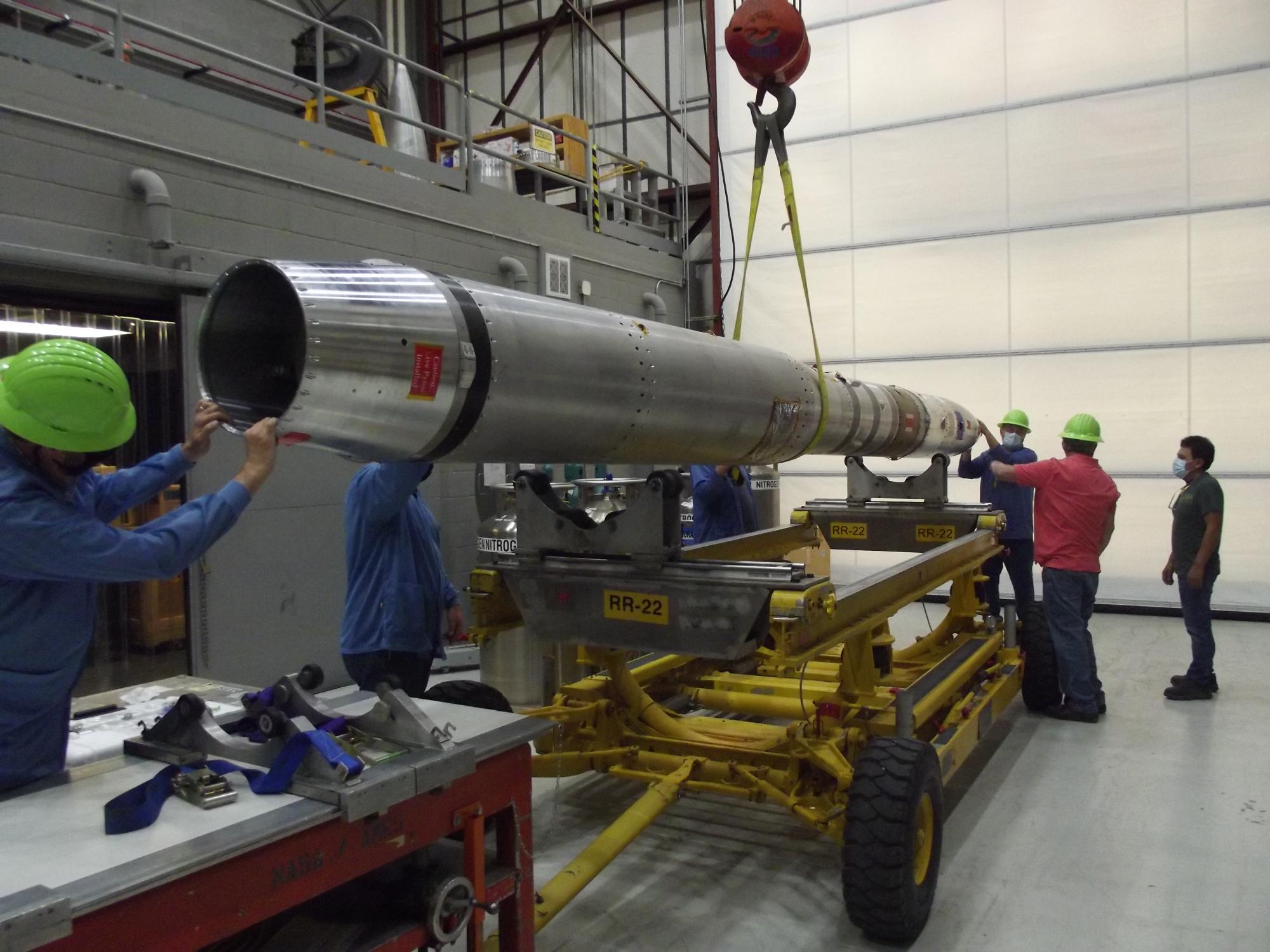 SDO/EVE calibration rocket assembly in White Sands, New Mexico. (Credit: LASP)
