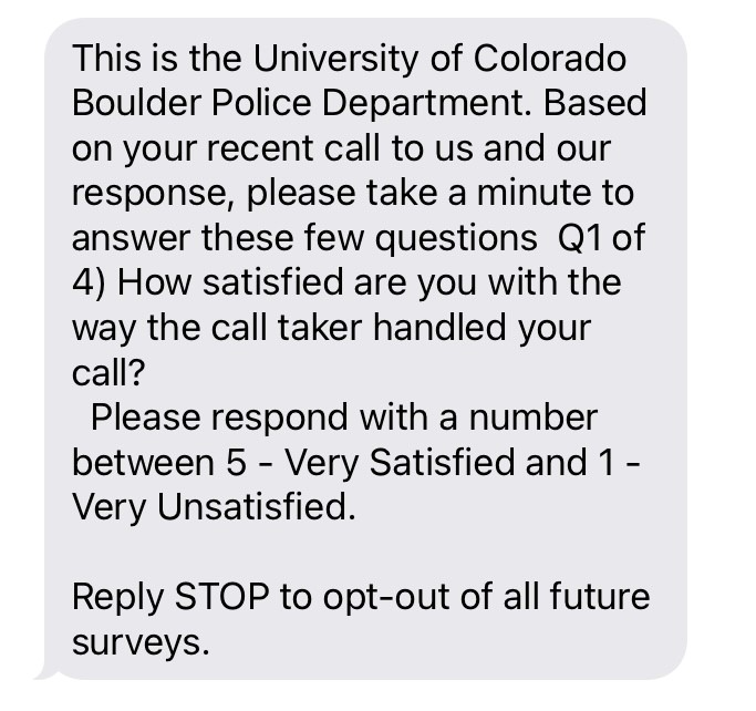 screenshot of survey text message
