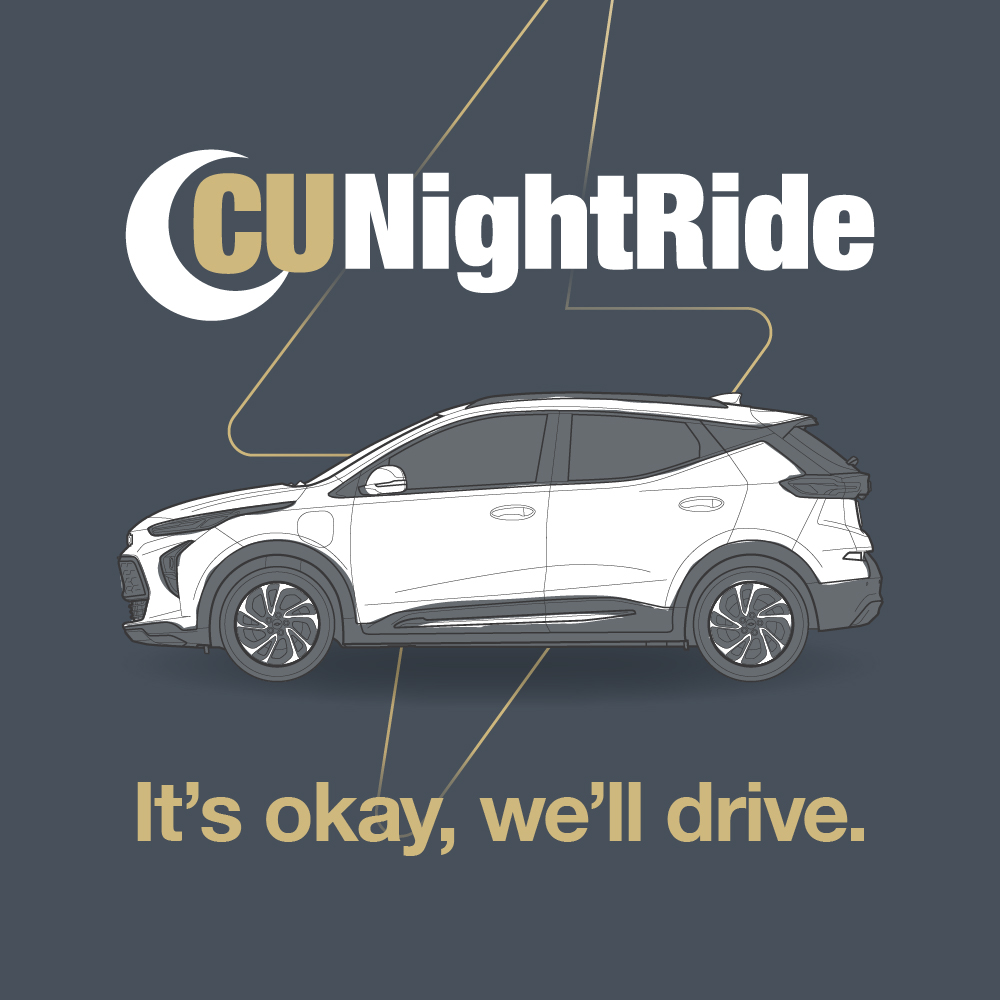 Graphic that says 'CU NightRide: It's OK, we'll drive'
