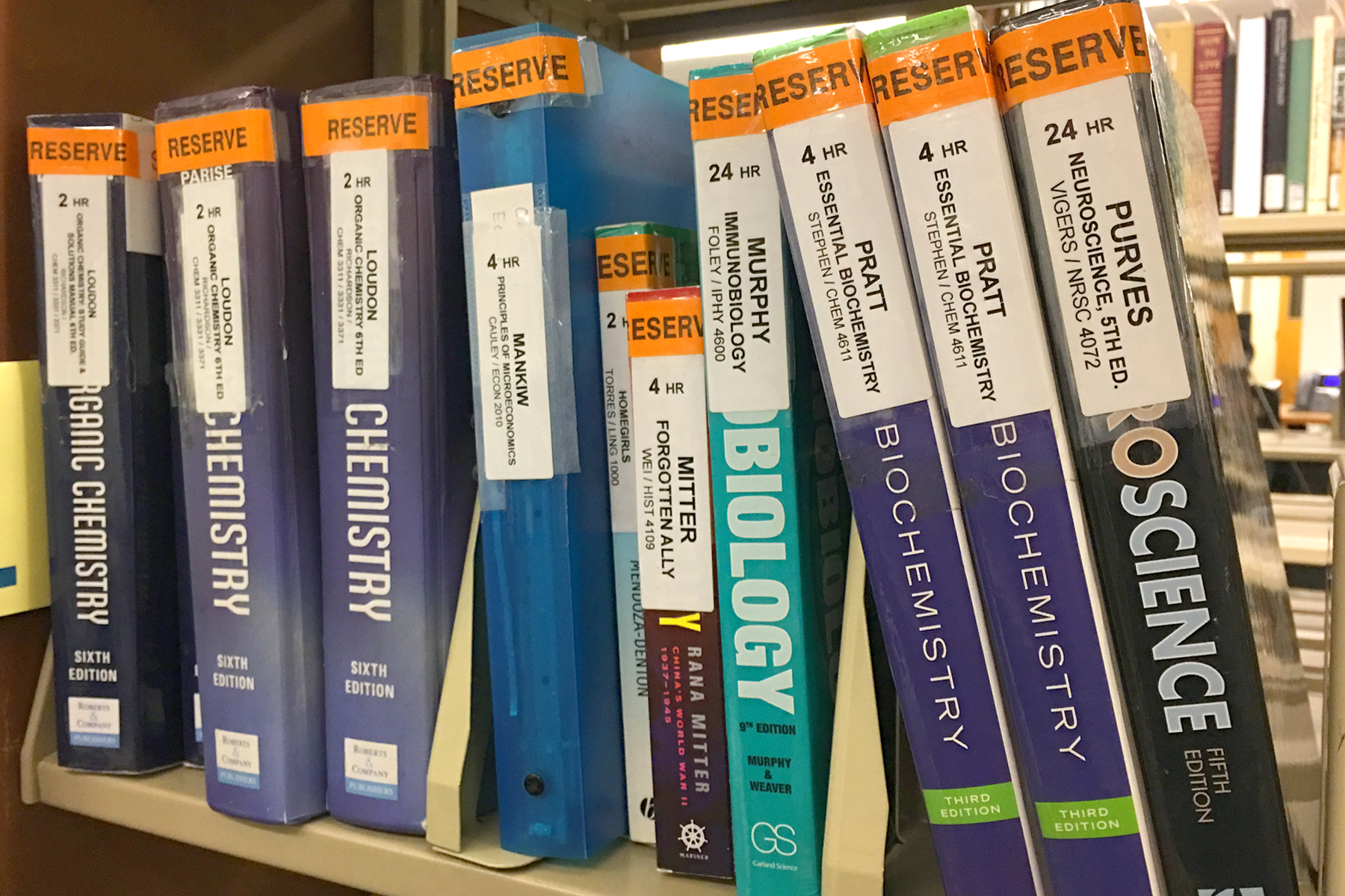 Course reserves textbooks in library