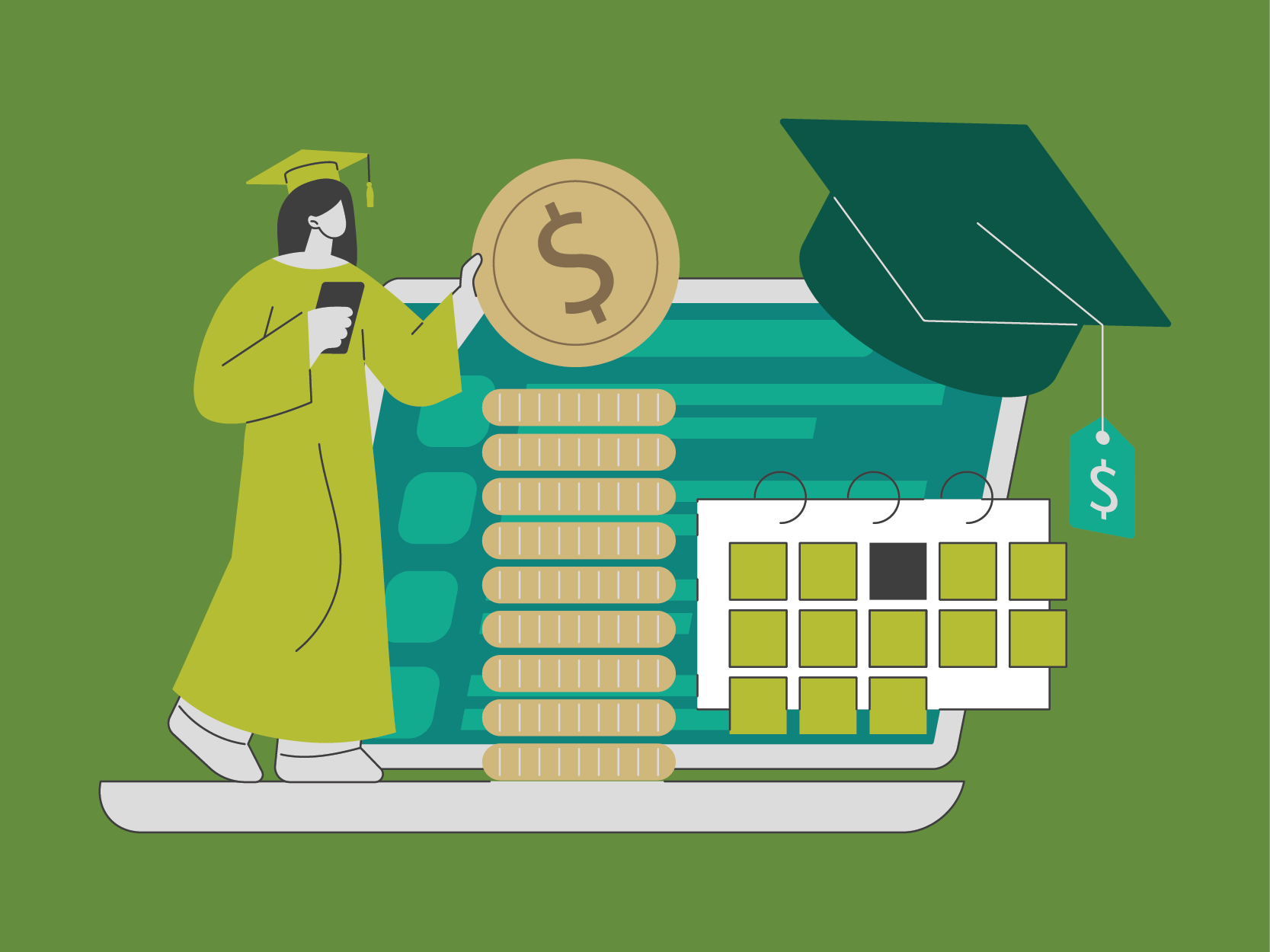 illustration of a graduate paying loans