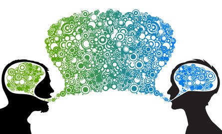 Illustration of two brains communicating