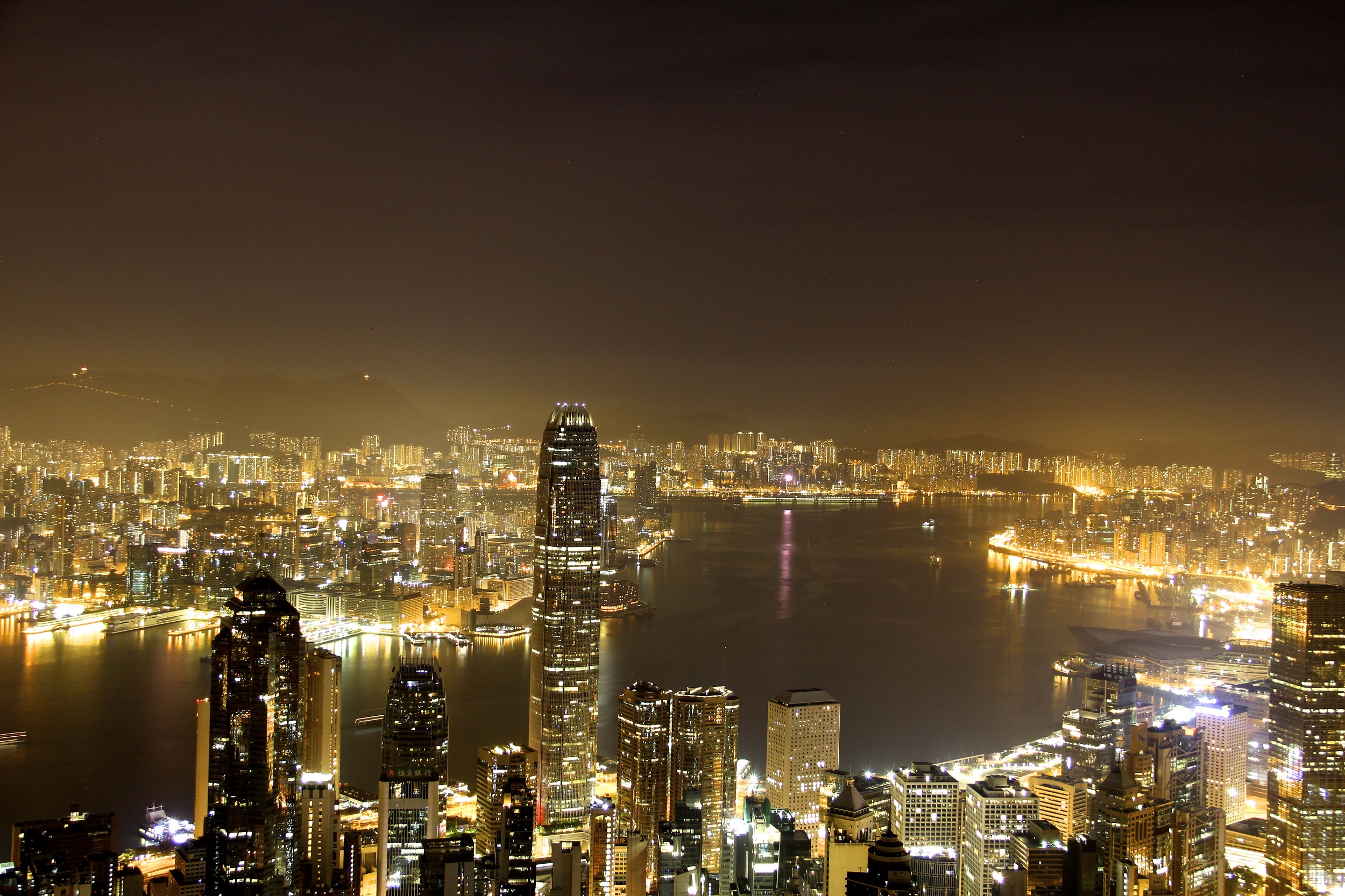 Victoria Peak at night in Hong Kong, China