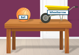 animated desk with a basketball and wheelbarrow on it