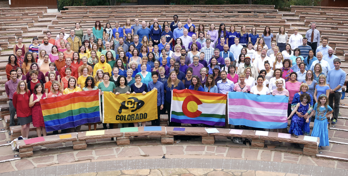 LGBTQ community at CU Boulder dressed in rainbow colors
