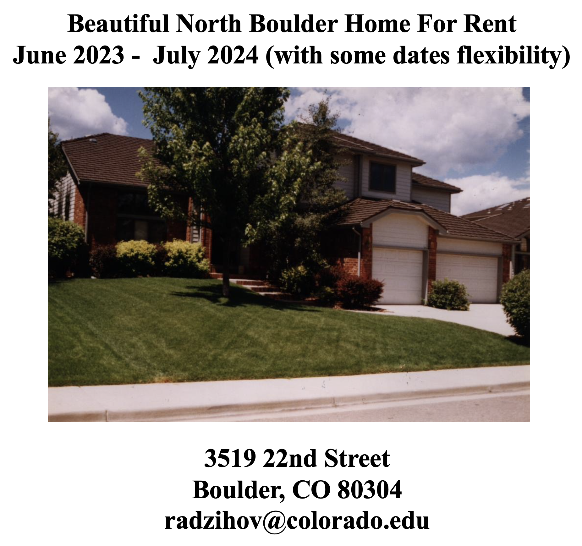 Beautiful North Boulder Home For Rent at 3519 22nd St. in Boulder